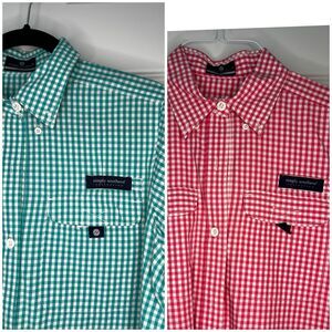 2 Simply Southern Pink & Teal Gingham Button Up Shirt Bundle Medium M